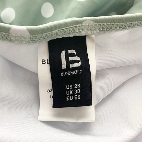 Bloomchic Women Size 26 High Waist Bikini Swim Bottom Polka Dot Sage Green White - Picture 6 of 7